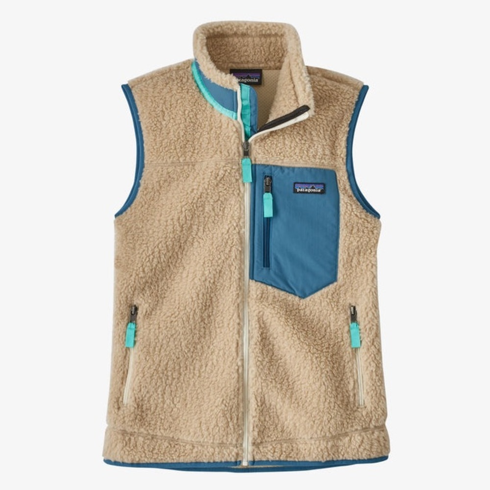 PATAGONIA Classic Retro-X Vest Dark Natural & Wavy Blue Cozy Warm Size Small NEW